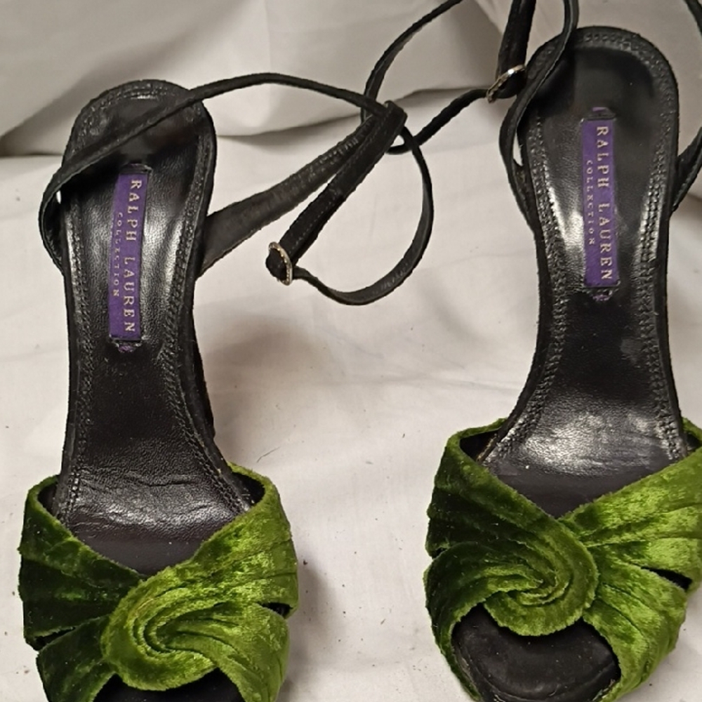 Ralph Lauren Women's Black and Green Velvet Heels